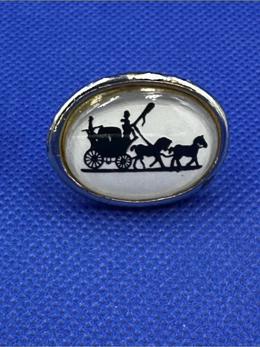 Gold-Tone Horse & Carriage Silhouette Oval Cufflinks in White Inlay
